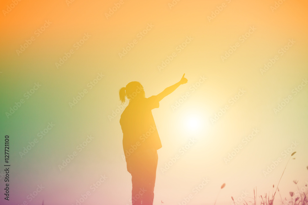 Young woman raise hands up for her success, Concept of Success i Young woman raise hands up for her success, Concept of Success i
