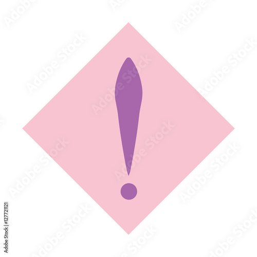Exclamation mark in pink square. Vector icon. Flat design style
