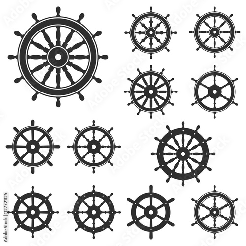 Ship Helm Steering Wheel Vector Symbol Collection
