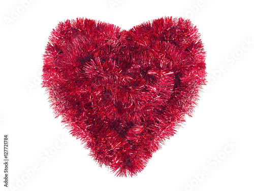 Christmas heart with red tinsel, new year symbol, isolated