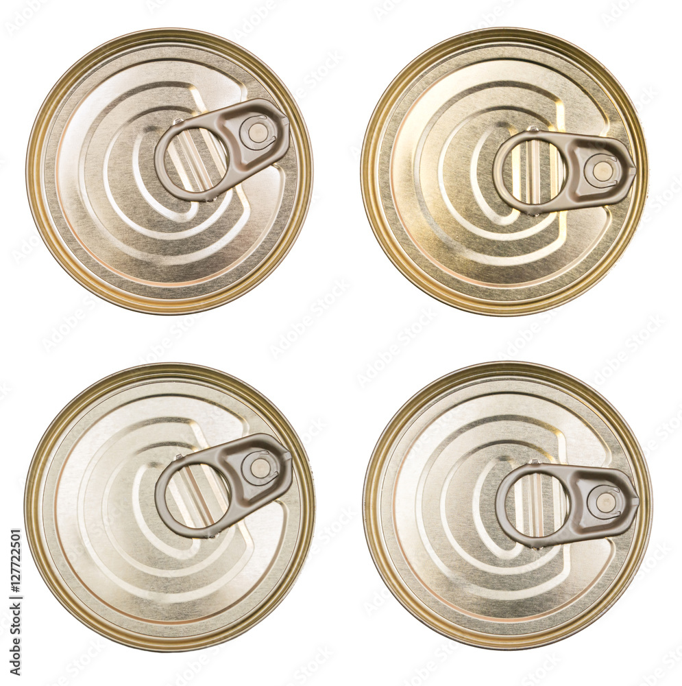 Cover the tin cans. Top view of a can food isolated. The lid of a tin