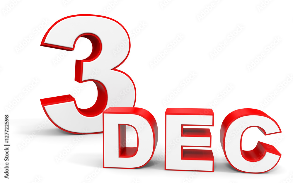 December 3. 3d text on white background.