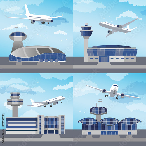 Airport building with control tower. Vector