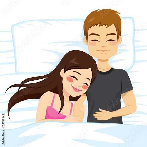Top view illustration of couple happy in bed sleeping together