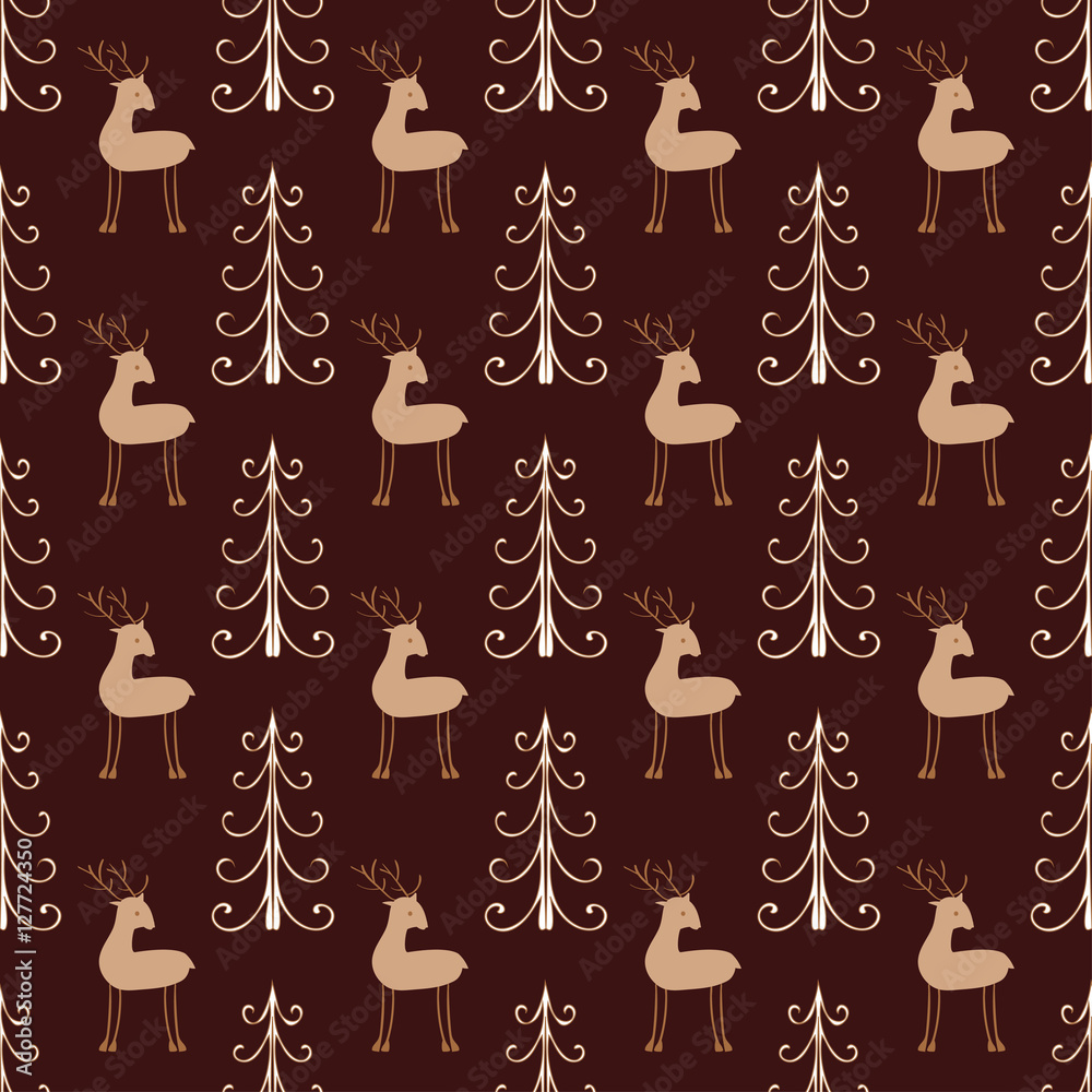 Deer forest seamless pattern. 