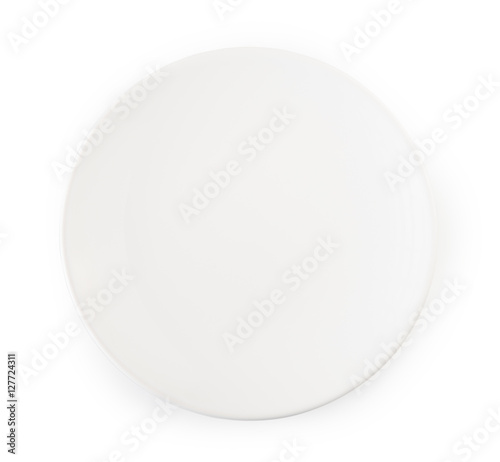 White plate isolated on background with clipping path. Top view.