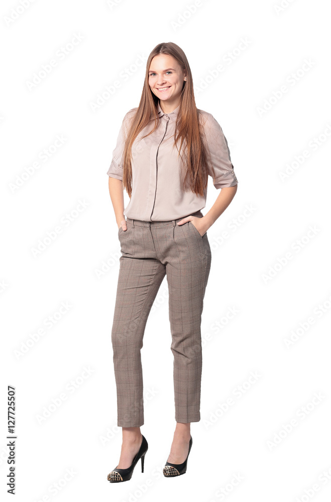 Obraz premium Full length of a business woman isolated on white background