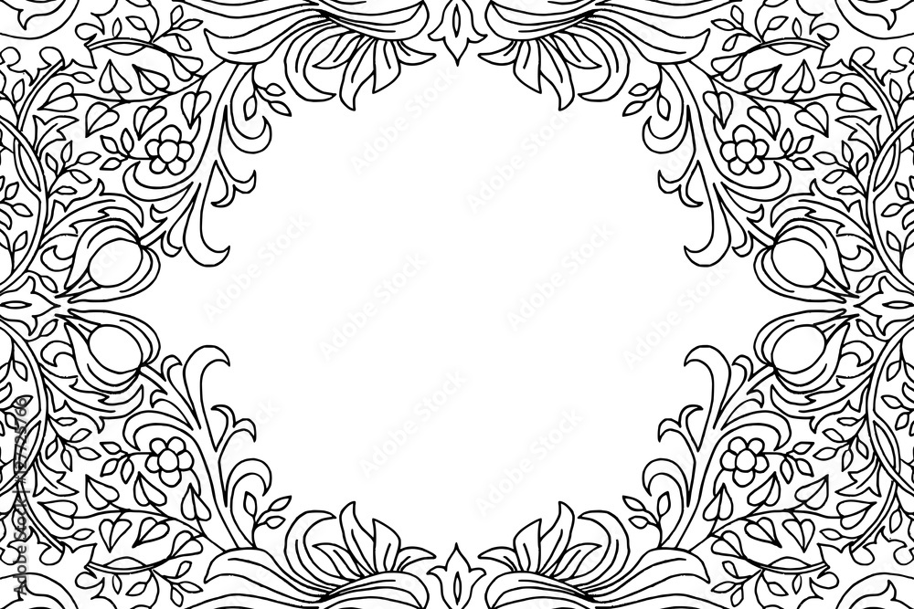 Fototapeta premium Hand drawn floral greeting card frame, Victorian flower pattern
