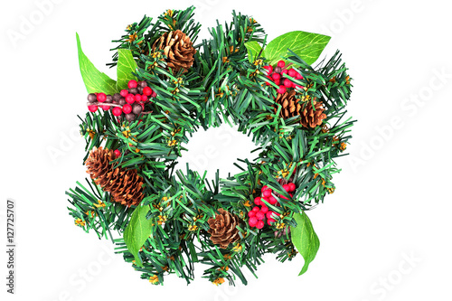 christmas wreath with pine cones and berries