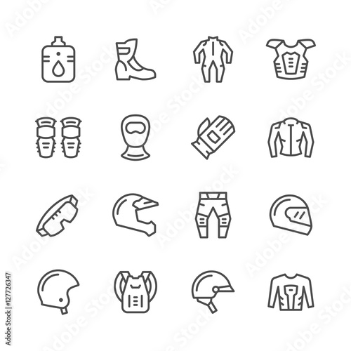 Set line icons of motorcycle equipment