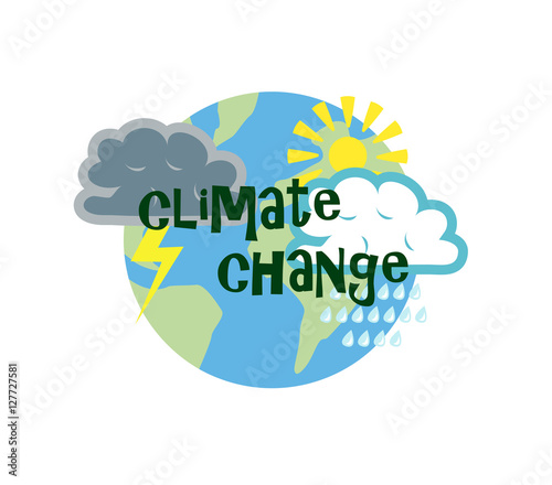 Vector image of the globe with weather symbols and climate change wording