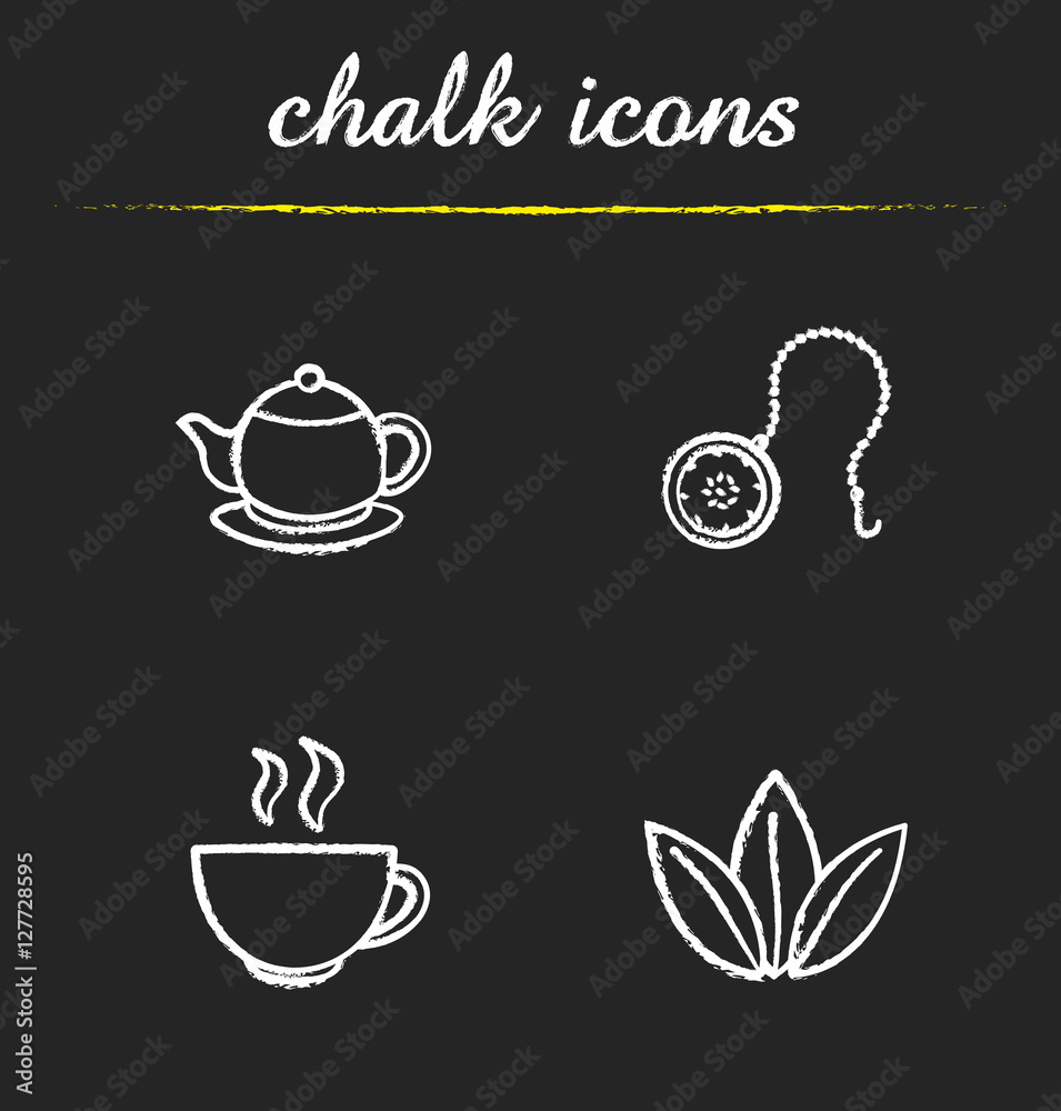 Tea chalk icons set Tea chalk icons set