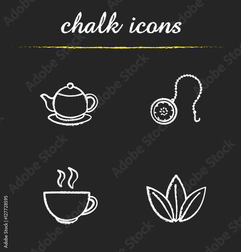 Tea chalk icons set