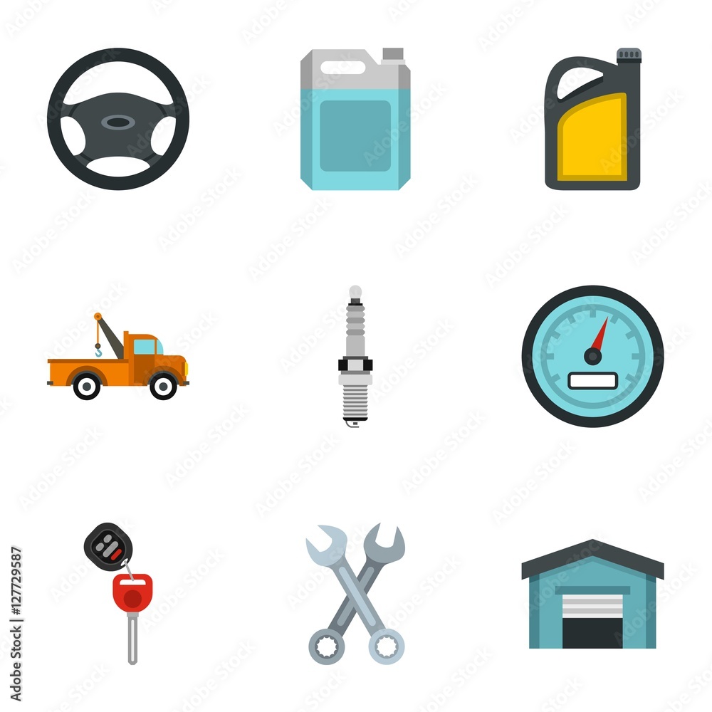 Repair machine icons set. Flat illustration of 9 repair machine vector icons for web Repair machine icons set. Flat illustration of 9 repair machine vector icons for web