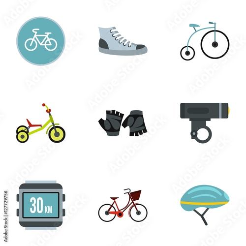Bicycle parts icons set. Flat illustration of 9 bicycle parts vector icons for web