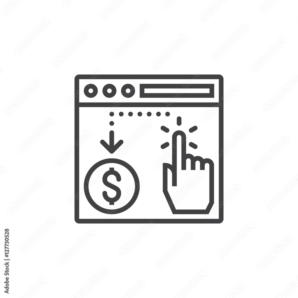 Pay per click line icon, outline vector sign, linear pictogram isolated on white. logo illustration Pay per click line icon, outline vector sign, linear pictogram isolated on white. logo illustration