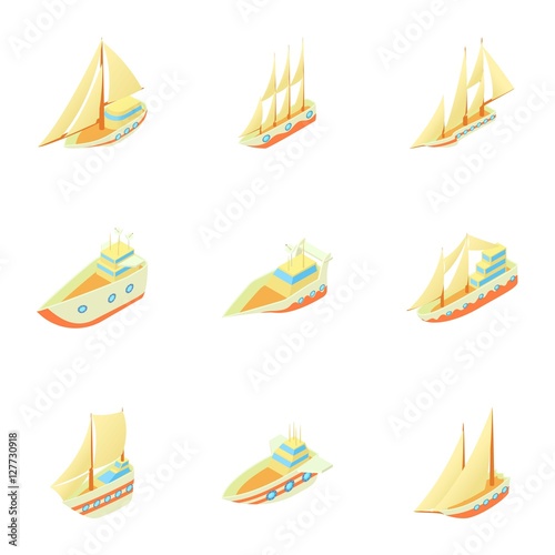 Boats icons set. Cartoon illustration of 9 boats vector icons for web