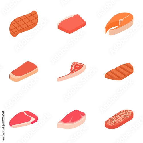 Meat icons set. Cartoon illustration of 9 meat vector icons for web