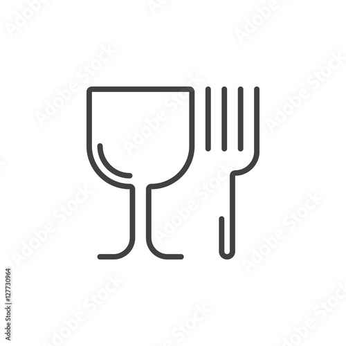 Restaurant symbol. Wineglass and fork line icon, outline vector sign, linear pictogram isolated on white. logo illustration