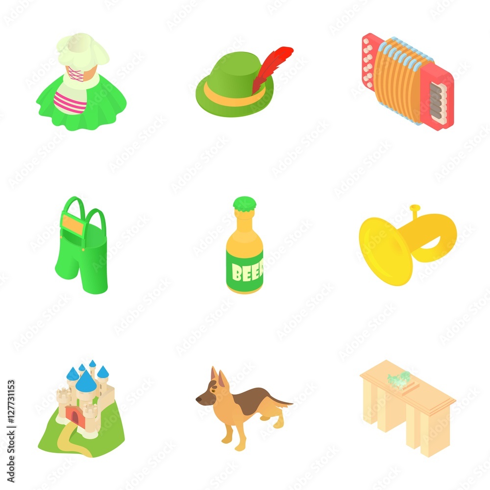 Fototapeta premium Attractions of Germany icons set. Cartoon illustration of 9 attractions of Germany vector icons for web