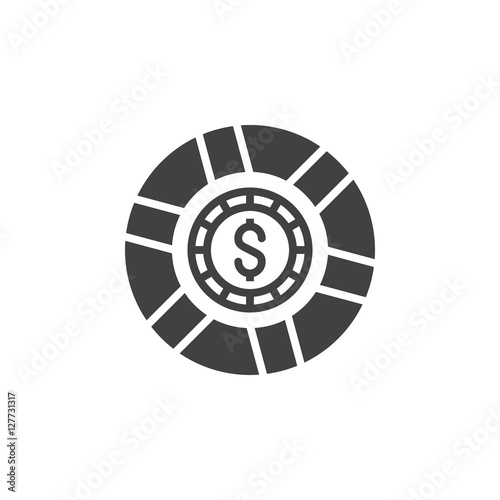 Casino token, gaming chip icon vector, filled flat sign, solid pictogram isolated on white, logo illustration