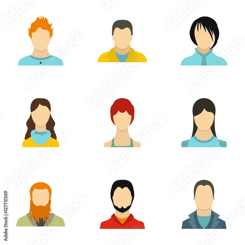 Avatar people icons set. Flat illustration of 9 avatar people vector icons for web
