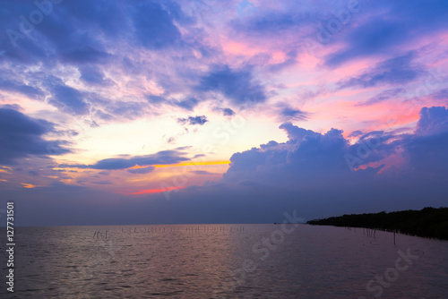 colorful seascape and twilight sky