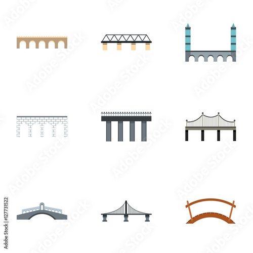 Bridge transition icons set. Flat illustration of 9 bridge transitions vector icons for web