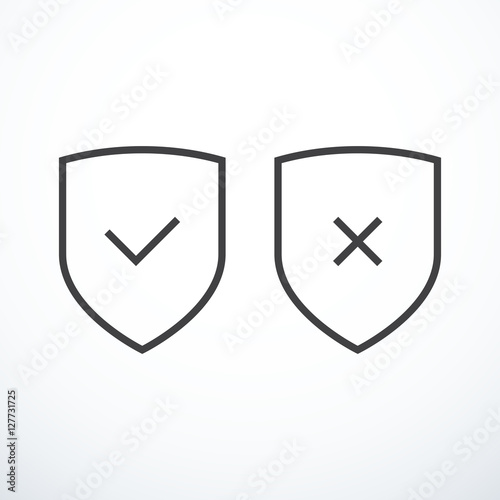 Set of shield icons. Tick and cross