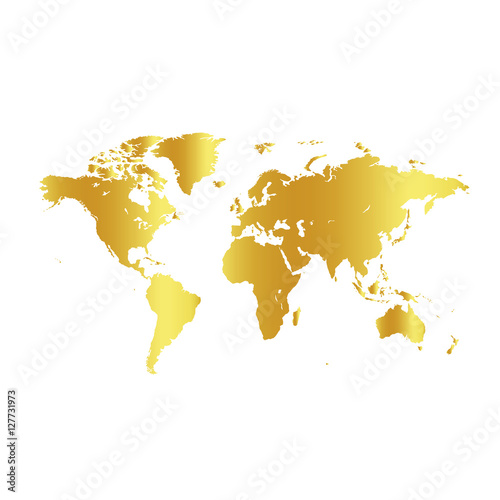 Golden color world map on white background. Globe design backdrop. Cartography element wallpaper. Geographic locations image. Continents vector illustration.