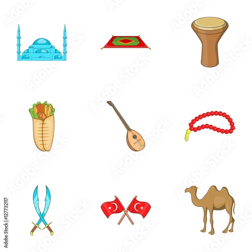 State of Turkey icons set. Cartoon illustration of 9 state of Turkey vector icons for web