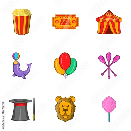 Circus chapiteau icons set. Cartoon illustration of 9 circus chapiteau vector icons for web