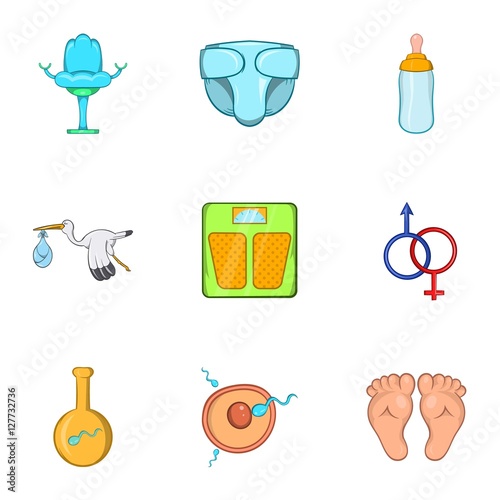 Expectant mother icons set. Cartoon illustration of 9 expectant mother vector icons for web