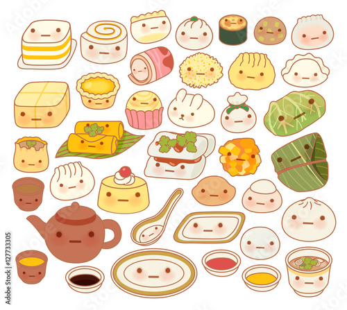 Collection of lovely baby chinese oriental food doodle icon  cut