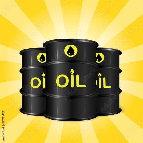 Realistic oil barrels on sunray background