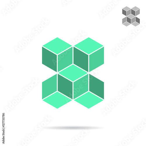 Green isometric cubes forme illusion