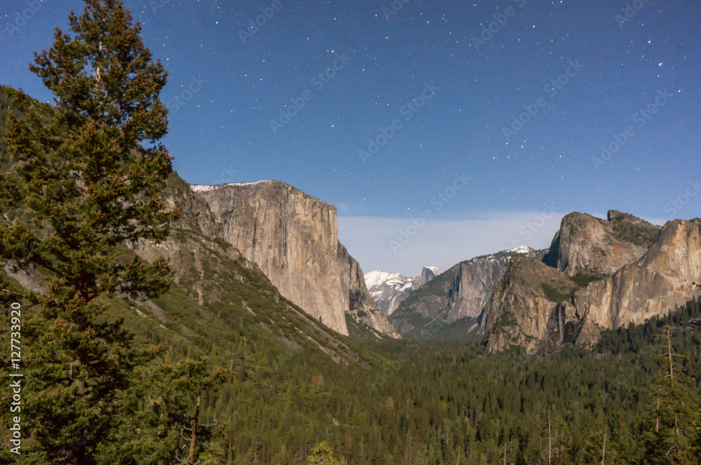 Yosemite Tunnel view on a moonlit starry night