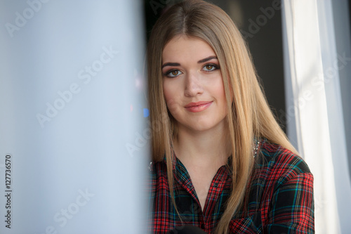 portrait of a beautiful young girl closeup home