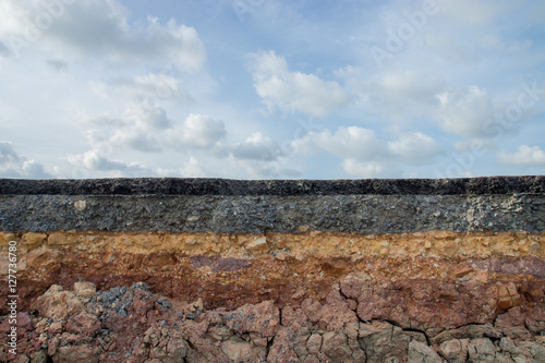 The curb erosion from storms.