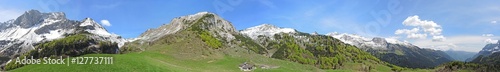 Landscape at Orobie Alps during spring season. Snow is melting. Valcanale area. Path from Alpe Corte lodge to Branchino natural lake. Arera Group of mountain 