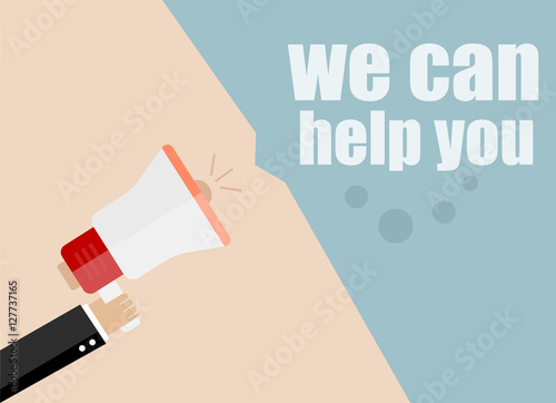 flat design business concept. we can help you. Digital marketing business man holding megaphone for website and promotion banners. © fotoscool