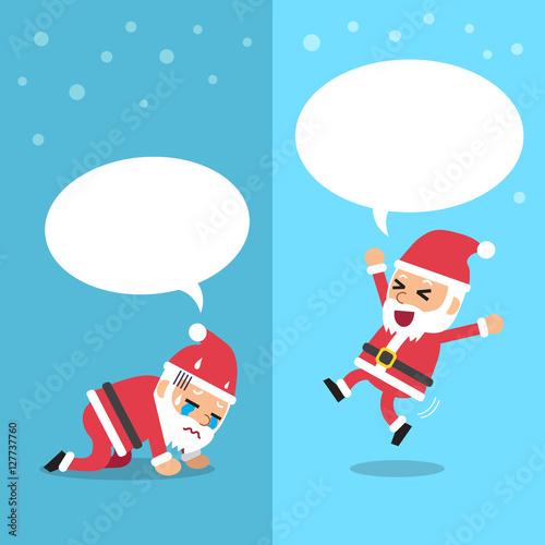 Santa claus expressing different emotions with white speech bubbles