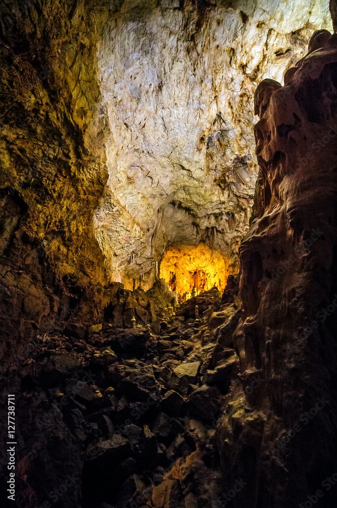 cave with colourful textured walls