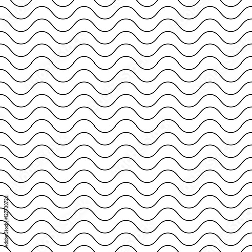 Vector seamless pattern, horizontal thin wavy lines. Subtle monochrome background, simple black & white geometric repeat texture. Editable design element for prints, decoration, textile, digital