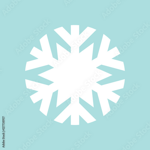 Flat snowflake icon, white on blue background photo