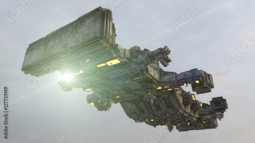 Fotografie, Obraz Unidentified flying object. Futuristic spaceship.