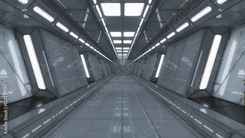 Futuristic hall spaceship interior architecture