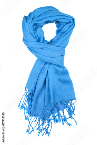 Blue wool scarf isolated on white background.
