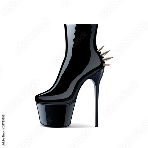 black leather high hill boots vector