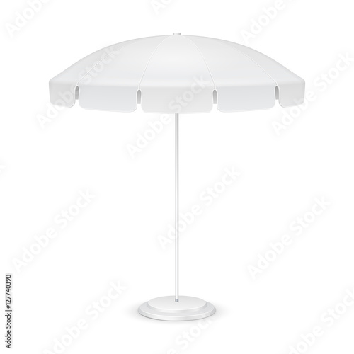 Promotional Square Advertising Outdoor Garden White Umbrella Parasol. Mock Up, Template. Illustration Isolated On White Background. Ready For Your Design. Product Packing. Vector EPS10